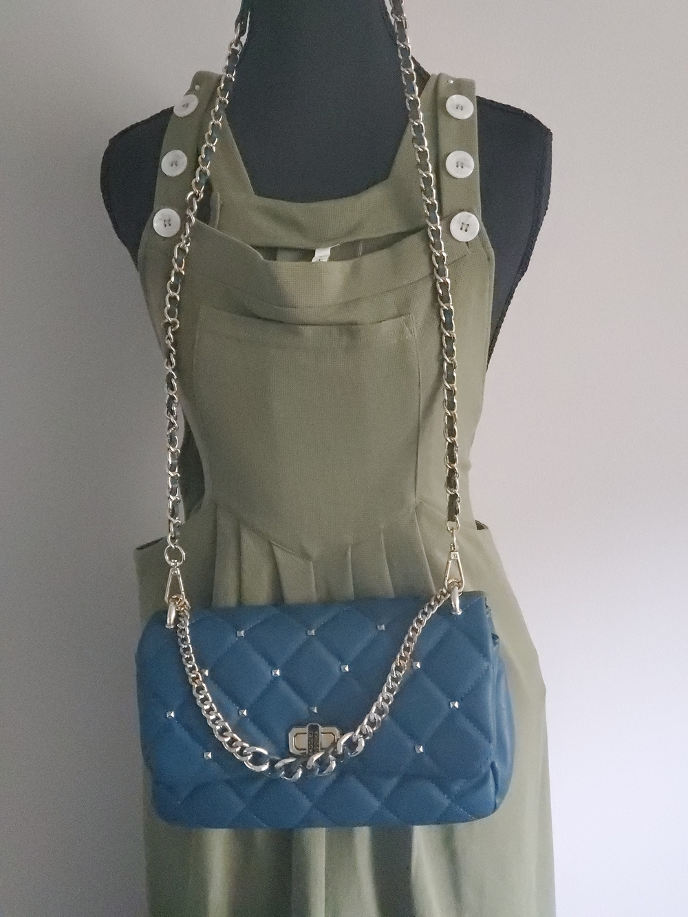 Badgley Mischka Teal Quilted Chain-Handle Shoulder Bag